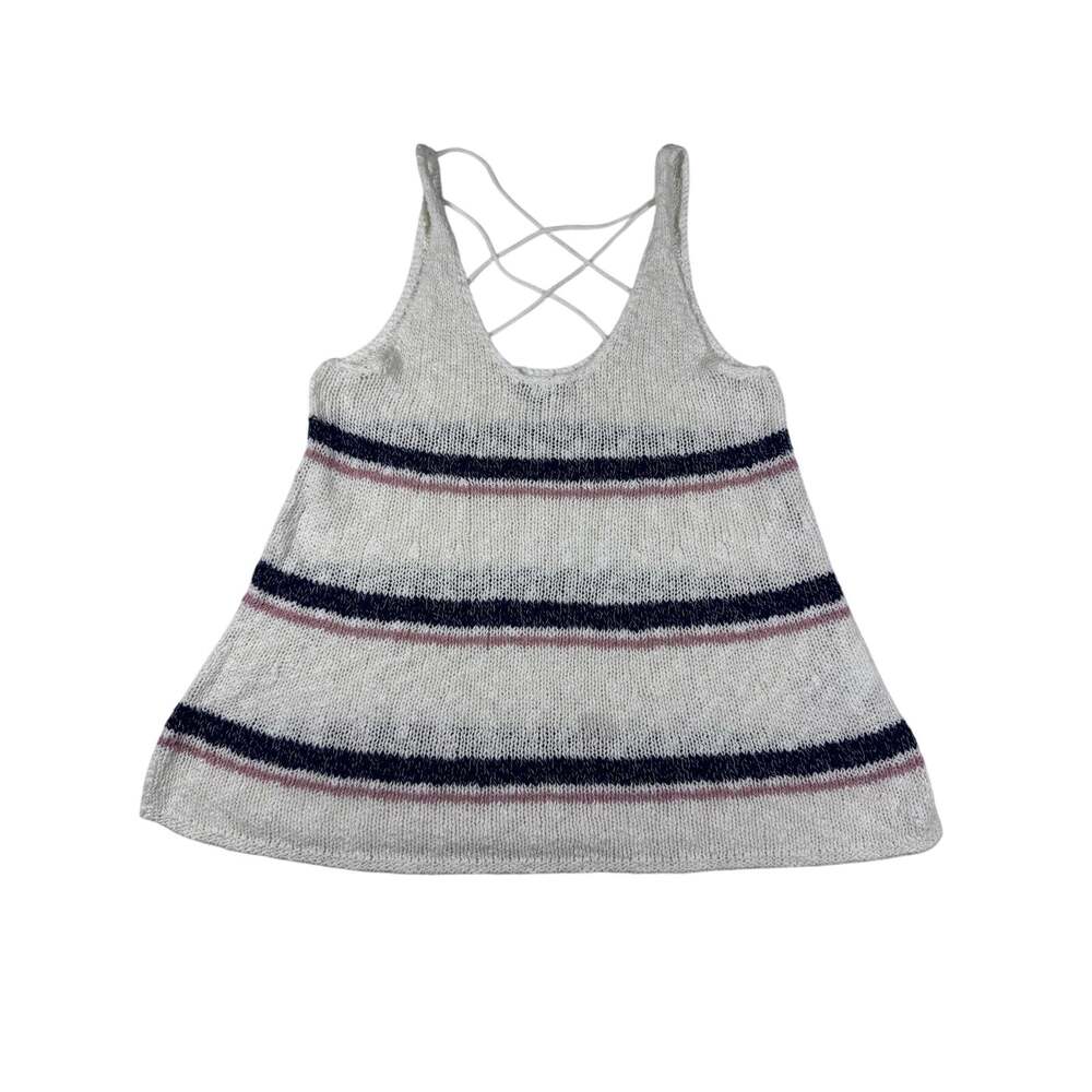 American Eagle Tank Top Womens M Striped Open Knit Criss Cross Back Boho